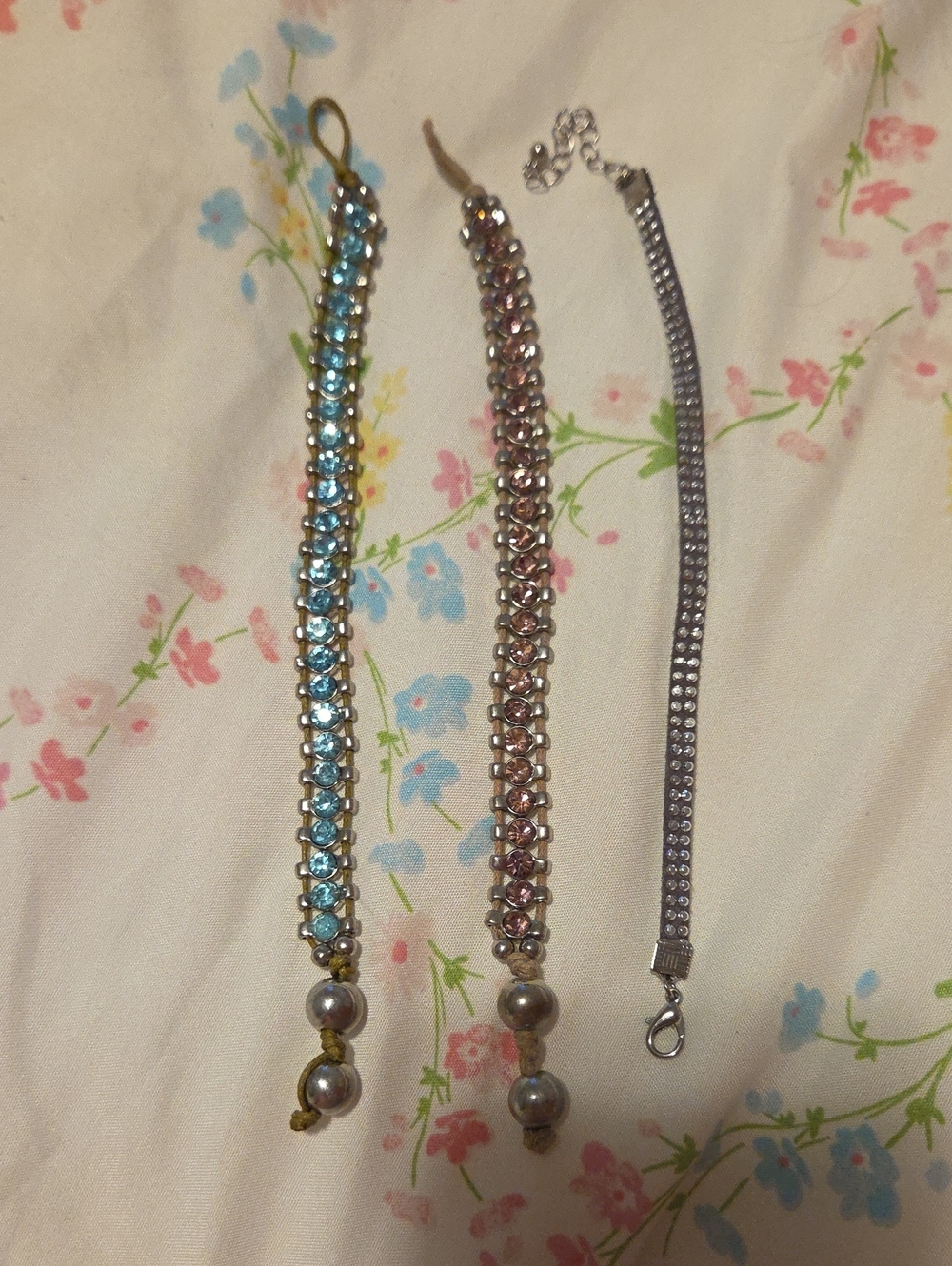 Crystal Tennis Bracelet in Blue, Pink and Silver - Women's Jewelry